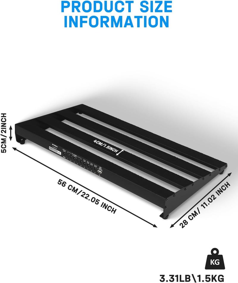 STRICH Guitar Pedal Board with Built-in Power Supply, Pedal Board 22 x 11" Lightweight 3.31lb Aluminum Alloy, PedalBoard with Pedal Cables, Bag, Hook Loop Strips PB-S22 - Image 5